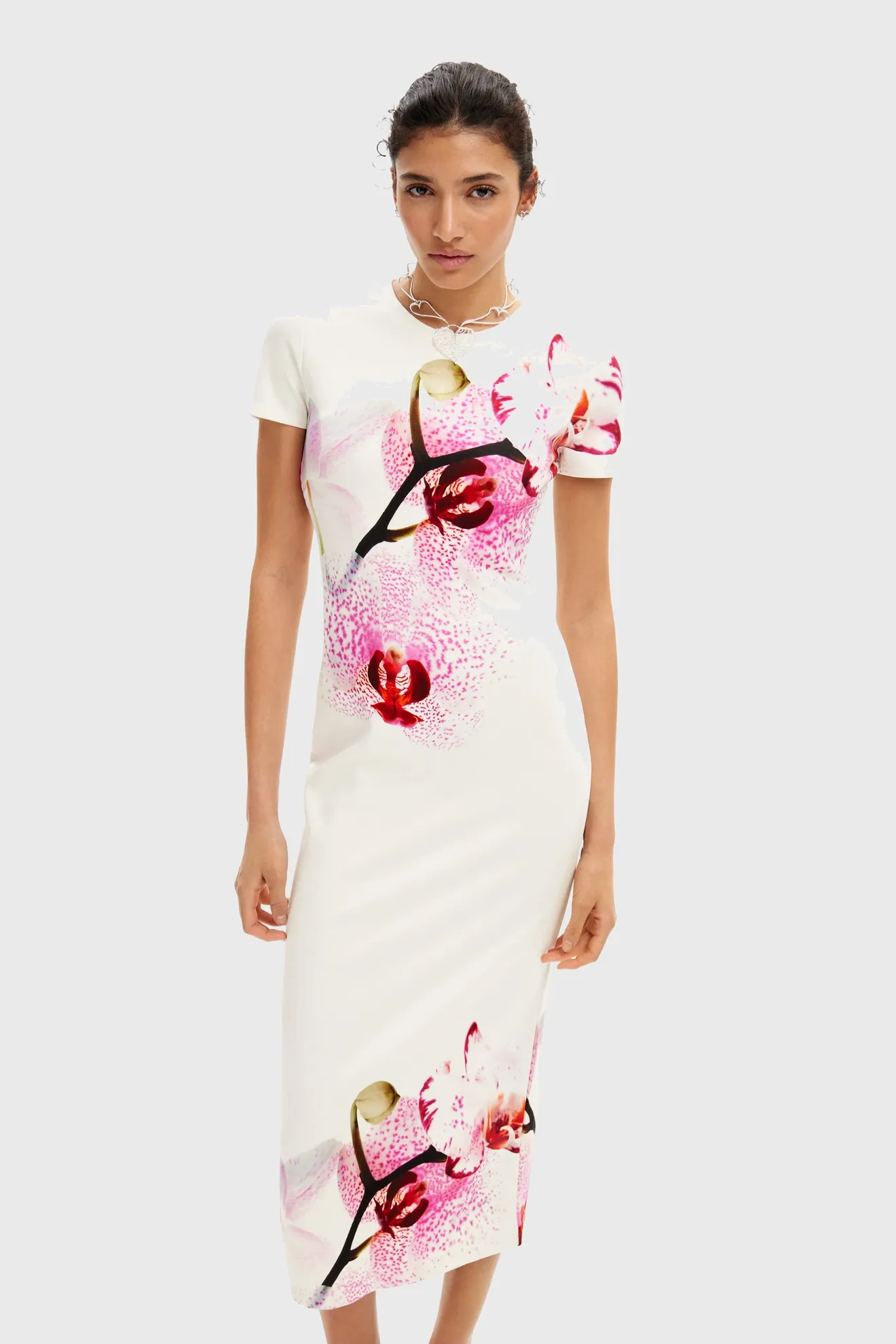 Vestido midi orquídeas